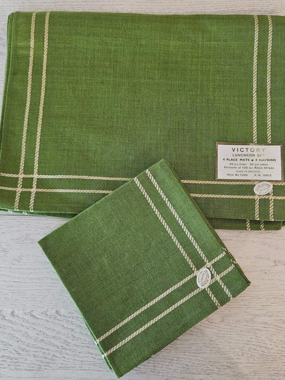 Vtg 1950s Luncheon Linen Blend Napkin & Placemat 4 Piece Set Belgian Mid Century